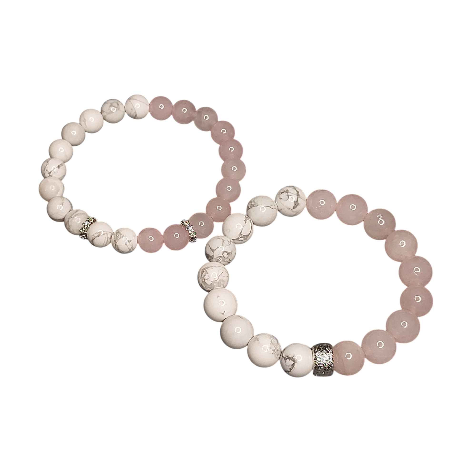 Сет браслетів з рожевого кварцу та кахолонгу